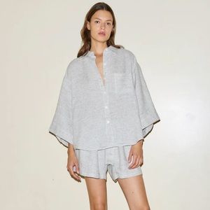 Deiji Studios linen pajama set in 03 Pinstripe